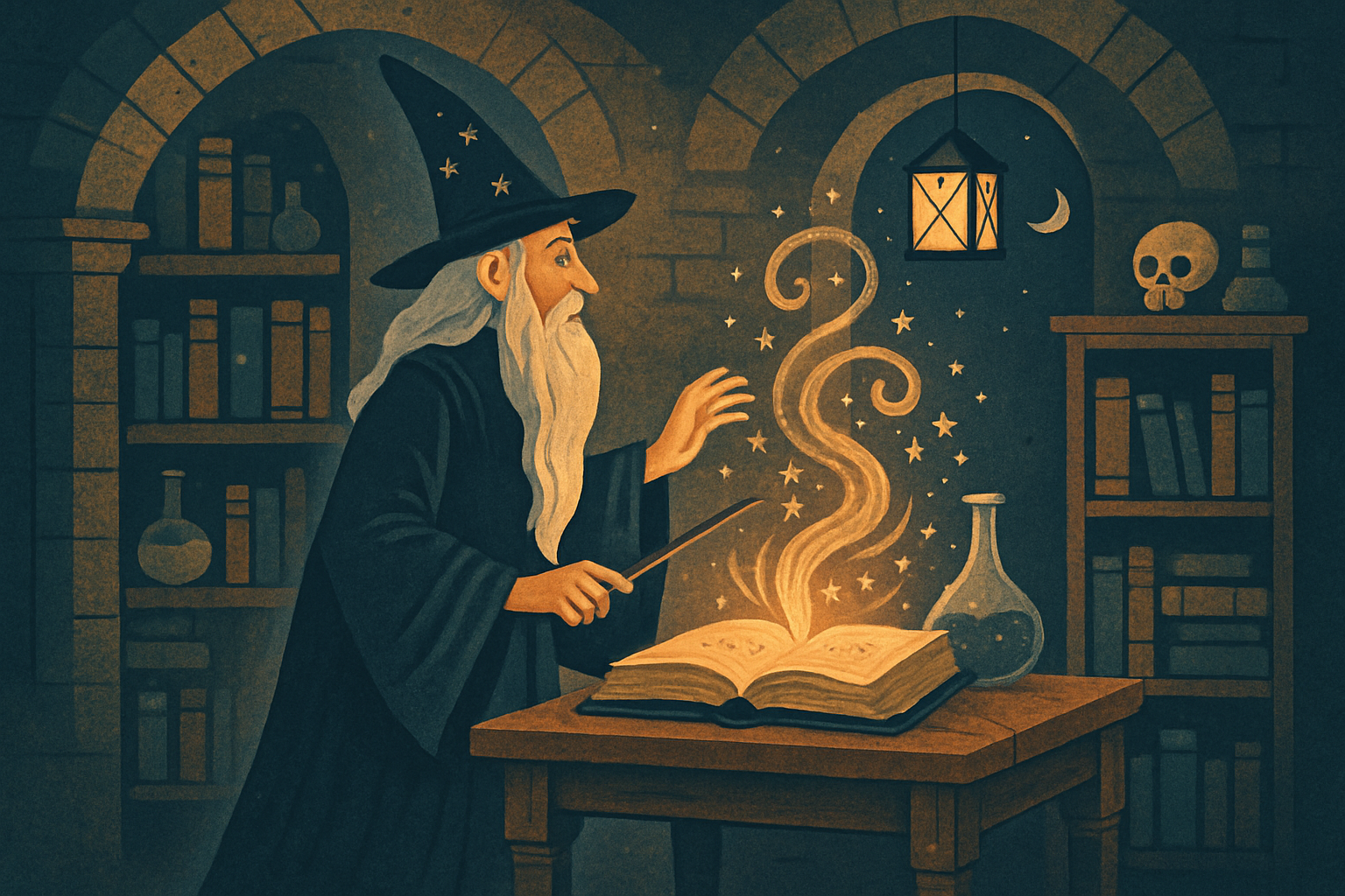 Interactive illustrated wizarding book